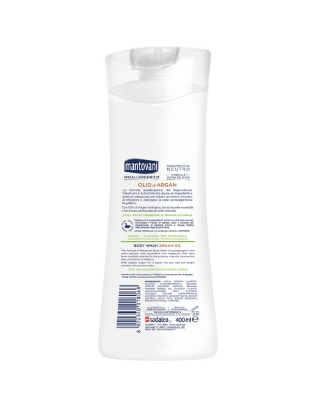 mantovani bagnoschiuma 400ml - neutro - olio di argan: tuttocasashop.live: igiene e cura della persona