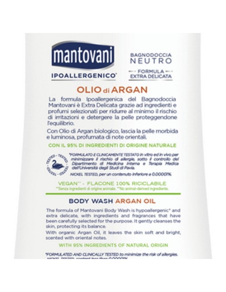 mantovani bagnoschiuma 400ml - neutro - olio di argan: tuttocasashop.live: igiene e cura della persona