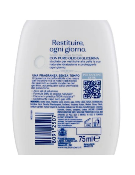 neutro roberts deodorante vapo no gas - 75ml - fresco - classico: tuttocasashop.live: igiene e cura della persona