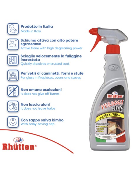 rhutten fuliggi stop spray - 750ml - pulitore vetri caminetti stufe forni: tuttocasashop.live: pulizia e cura della casa