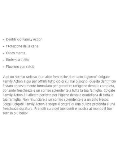 colgate dentifricio 75ml family action - denti forti e bianchi alito fresco: tuttocasashop.live: igiene e cura della persona