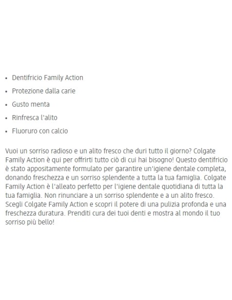 colgate dentifricio 75ml family action - denti forti e bianchi alito fresco: tuttocasashop.live: igiene e cura della persona