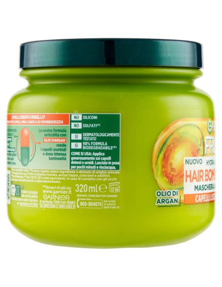 fructis maschera capelli 320ml - hydra liss & shine - ultra lisciante: tuttocasashop.live: igiene e cura della persona
