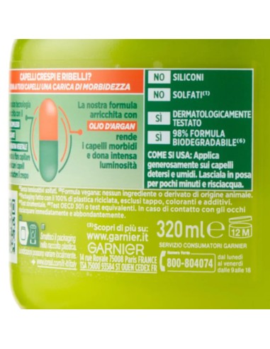 fructis maschera capelli 320ml - hydra liss & shine - ultra lisciante: tuttocasashop.live: igiene e cura della persona