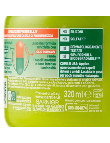 fructis maschera capelli 320ml - hydra liss & shine - ultra lisciante: tuttocasashop.live: igiene e cura della persona