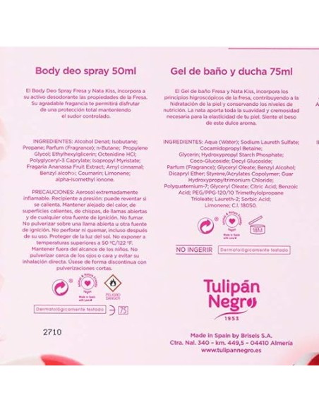 tulipan negro - deo 150ml+doccia 75ml+edt 50ml+body lot 75ml - fresaa y nata: tuttocasashop.live: igiene e cura della persona