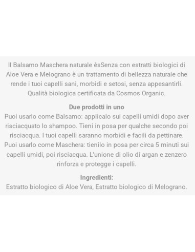 essenza maschera per capelli 200ml - aloe & melograno - capelli grassi: tuttocasashop.live: igiene e cura della persona