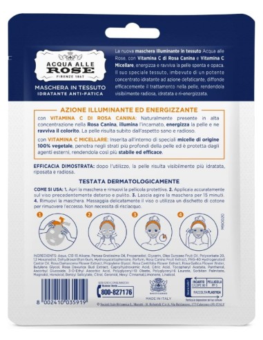 acqua alle rose maschera in tessuto idratante anti-fatica - vitamina c: tuttocasashop.live: igiene e cura della persona