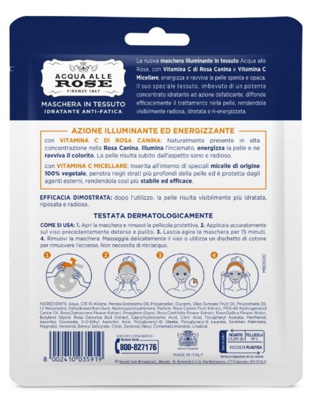 acqua alle rose maschera in tessuto idratante anti-fatica - vitamina c: tuttocasashop.live: igiene e cura della persona
