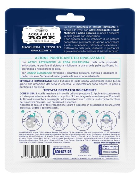 acqua alle rose maschera in tessuto opacizzante anti-imperfezioni: tuttocasashop.live: igiene e cura della persona