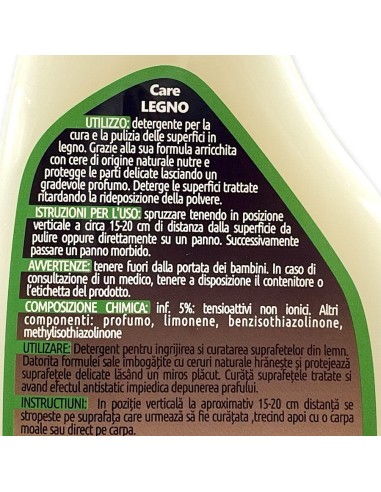 care detergente legno spray 500ml - deterge protegge e lucida: tuttocasashop.live: pulizia e cura della casa