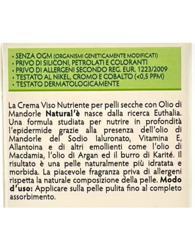 natural'e' crema viso ipoallergenica nutriente - 75ml - olio di mandorle: tuttocasashop.live: igiene e cura della persona