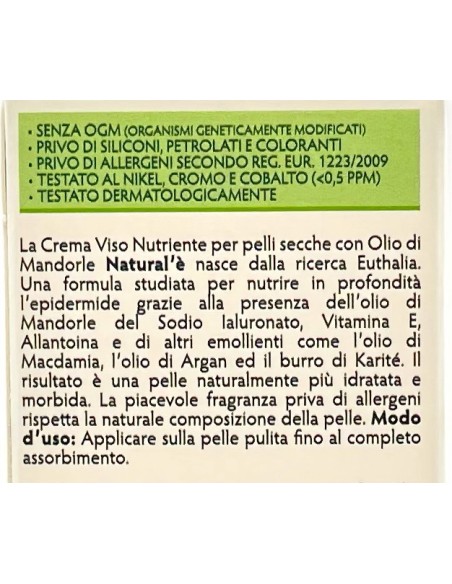 natural'e' crema viso ipoallergenica nutriente - 75ml - olio di mandorle: tuttocasashop.live: igiene e cura della persona