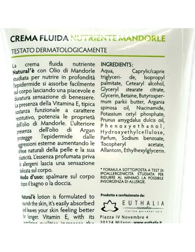 natural'e' crema fluida ipoallergenica nutriente - 200ml - olio di mandorle: tuttocasashop.live: igiene e cura della persona