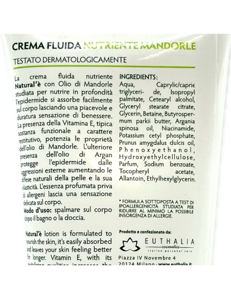 natural'e' crema fluida ipoallergenica nutriente - 200ml - olio di mandorle: tuttocasashop.live: igiene e cura della persona