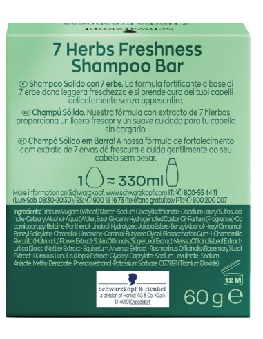 schwarzkopf shampoo solido - 60g - con estratti delle 7 erbe - freshness: tuttocasashop.live: igiene e cura della persona
