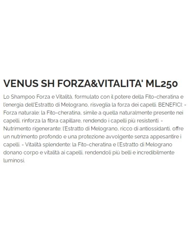 venus shampoo 250ml - forza e vitalita' - fito-cheratina - melograno: tuttocasashop.live: igiene e cura della persona