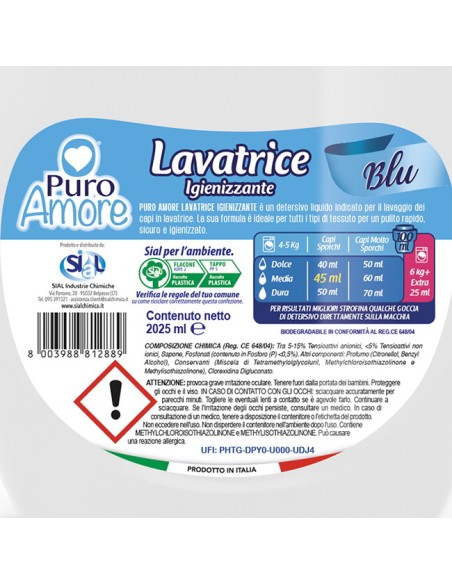 puro amore detersivo liquido lavatrice 45 lavaggi 2025ml - igienizzante blu: tuttocasashop.live: prodotti per bucato e tessuti