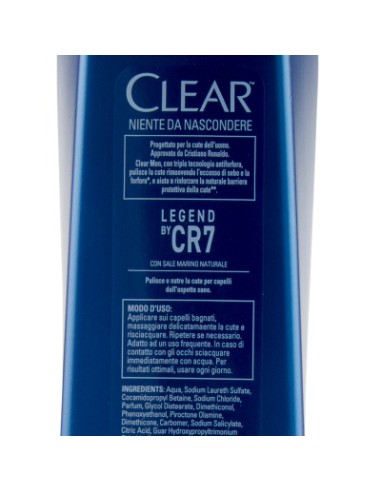 clear shampoo antiforfora 225ml - nutriente legend by cr7 cristiano ronaldo: tuttocasashop.live: igiene e cura della persona