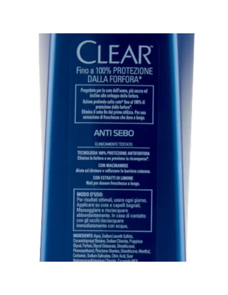 clear shampoo antiforfora 225ml - anti sebo - per capelli e cute grassa: tuttocasashop.live: igiene e cura della persona