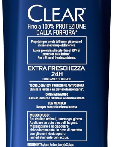 clear shampoo antiforfora 225ml - extra freschezza 24h: tuttocasashop.live: igiene e cura della persona
