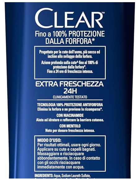 clear shampoo antiforfora 225ml - extra freschezza 24h: tuttocasashop.live: igiene e cura della persona