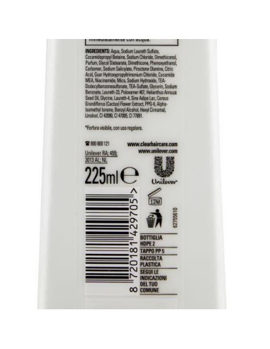clear shampoo antiforfora - 225ml - sport - idratazione quotidiana: tuttocasashop.live: igiene e cura della persona