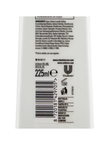 clear shampoo antiforfora - 225ml - sport - idratazione quotidiana: tuttocasashop.live: igiene e cura della persona