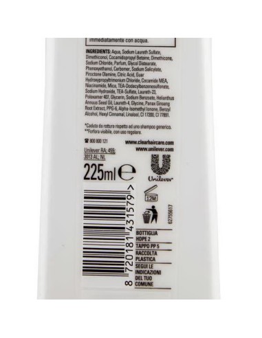clear shampoo antiforfora - 225ml - sport - riequilibrante quotidiano: tuttocasashop.live: igiene e cura della persona