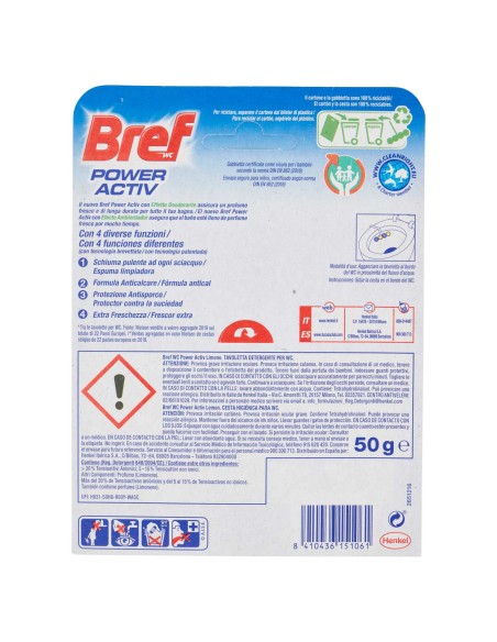 bref wc power activ - tavoletta wc deodorante 4 funzioni - 50g - limone: tuttocasashop.live: pulizia e cura della casa