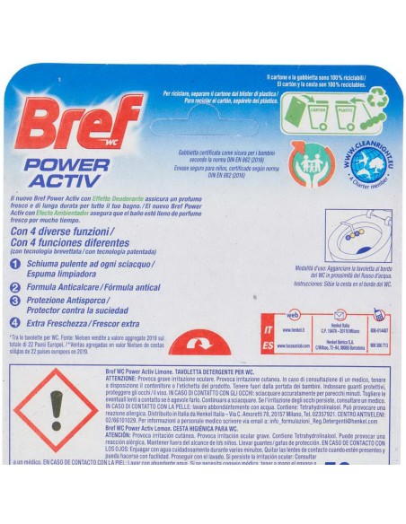 bref wc power activ - tavoletta wc deodorante 4 funzioni - 50g - limone: tuttocasashop.live: pulizia e cura della casa