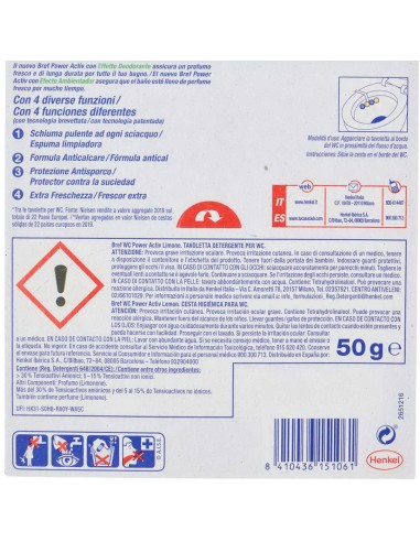 bref wc power activ - tavoletta wc deodorante 4 funzioni - 50g - limone: tuttocasashop.live: pulizia e cura della casa