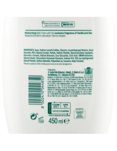 borotalco bagnoschiuma - 450ml - idratante - vaniglia e avena: tuttocasashop.live: igiene e cura della persona