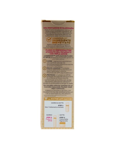 nivea luminous 630 anti-macchie fluido cc spf30 3in1 - 02 medium - 40ml: tuttocasashop.live: igiene e cura della persona
