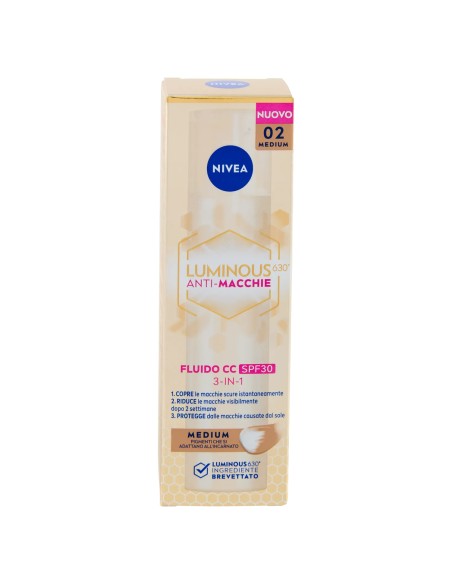 nivea luminous 630 anti-macchie fluido cc spf30 3in1 - 02 medium - 40ml: tuttocasashop.live: igiene e cura della persona
