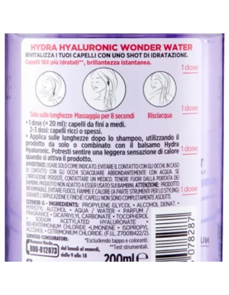 elvive wonder water hydra hyaluronic 8 secondi - 200ml - balsamo lamellare: tuttocasashop.live: igiene e cura della persona