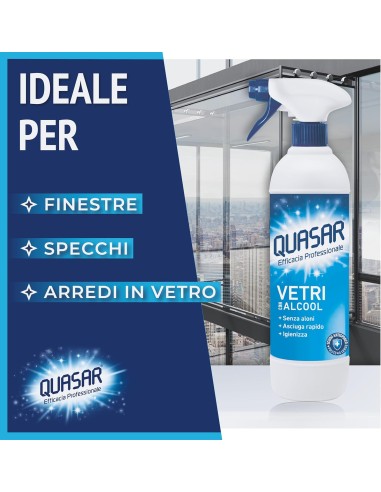 quasar vetri detergente spray - 680ml - con erogatore - con alcool: tuttocasashop.live: pulizia e cura della casa