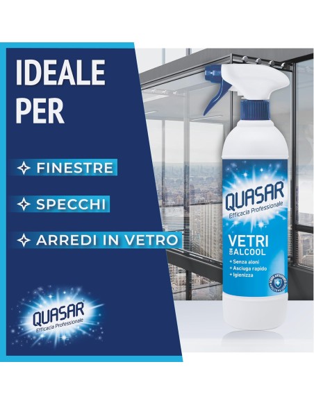 quasar vetri detergente spray - 680ml - con erogatore - con alcool: tuttocasashop.live: pulizia e cura della casa