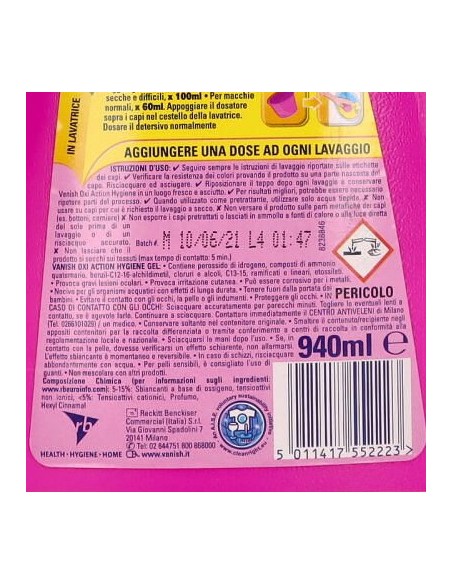 vanish oxy action gel - xxl 940ml - classico - rosa - additivo smacchiante: tuttocasashop.live: prodotti per bucato e tessuti