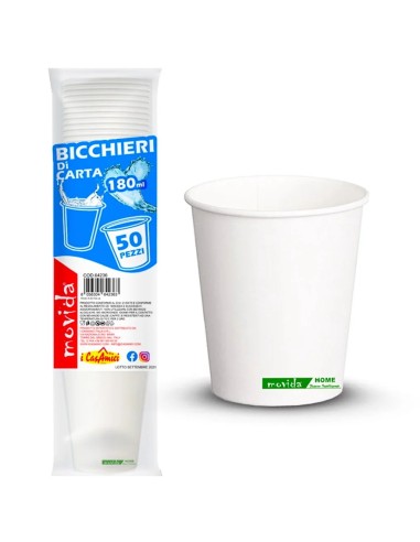 movida bicchieri in cartoncino - 180ml - 50 pezzi - bianco: tuttocasashop.live: carta & monouso
