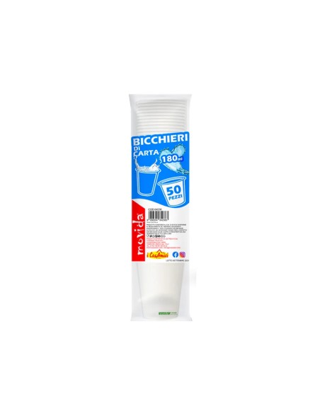 movida bicchieri in cartoncino - 180ml - 50 pezzi - bianco: tuttocasashop.live: carta & monouso