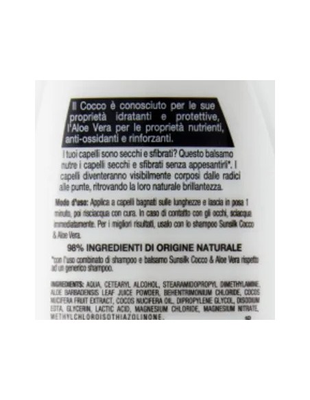 sunsilk balsamo 200ml cocco e aloe vera - per capelli secchi e sfibrati: tuttocasashop.live: igiene e cura della persona