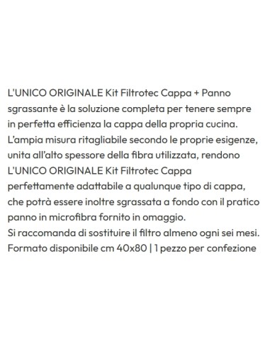 l'unico filtro cappa kit filtrotec - 80x40cm - con panno sgrassante: tuttocasashop.live: altro - bazar