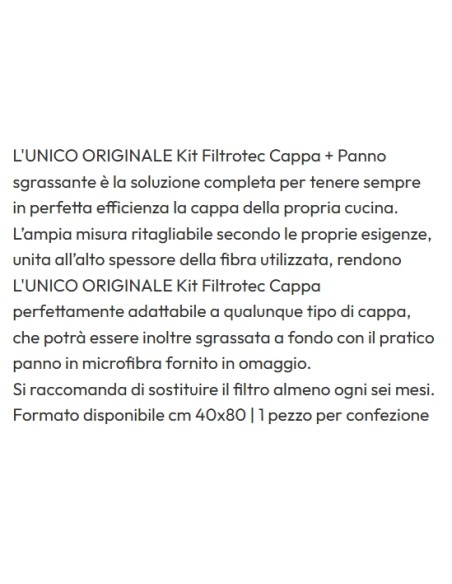 l'unico filtro cappa kit filtrotec - 80x40cm - con panno sgrassante: tuttocasashop.live: altro - bazar