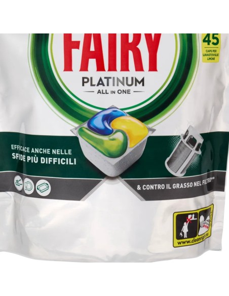 fairy platinum all in one detersivo per lavastoviglie - 45 capsule - lemon: tuttocasashop.live: pulizia e cura della casa