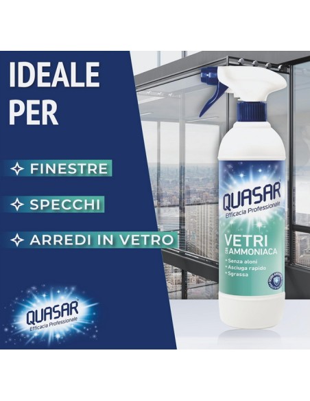 quasar vetri detergente spray - 680ml erogatore - con ammoniaca: tuttocasashop.live: pulizia e cura della casa