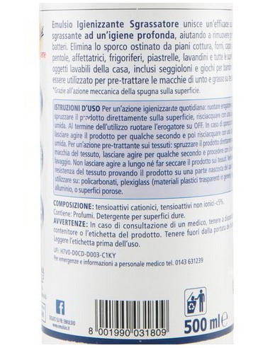 emulsio +higiene igienizzante sgrassatore 500ml - rimuove germi e batteri: tuttocasashop.live: pulizia e cura della casa