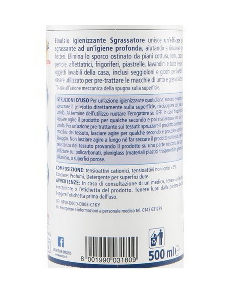 emulsio +higiene igienizzante sgrassatore 500ml - rimuove germi e batteri: tuttocasashop.live: pulizia e cura della casa