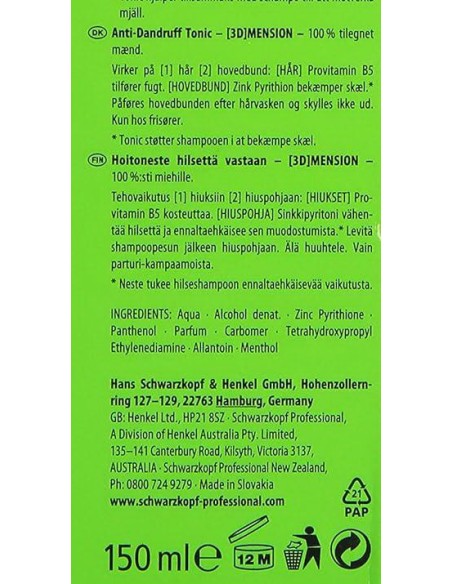 testanera schwarzkopf 3d mension - 150ml - tonico antiforfora: tuttocasashop.live: igiene e cura della persona