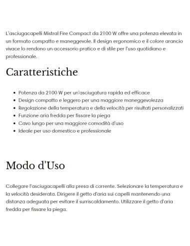 mistral fire compact asciugacapelli 2100w - professionale - blu: tuttocasashop.live: altro - bazar